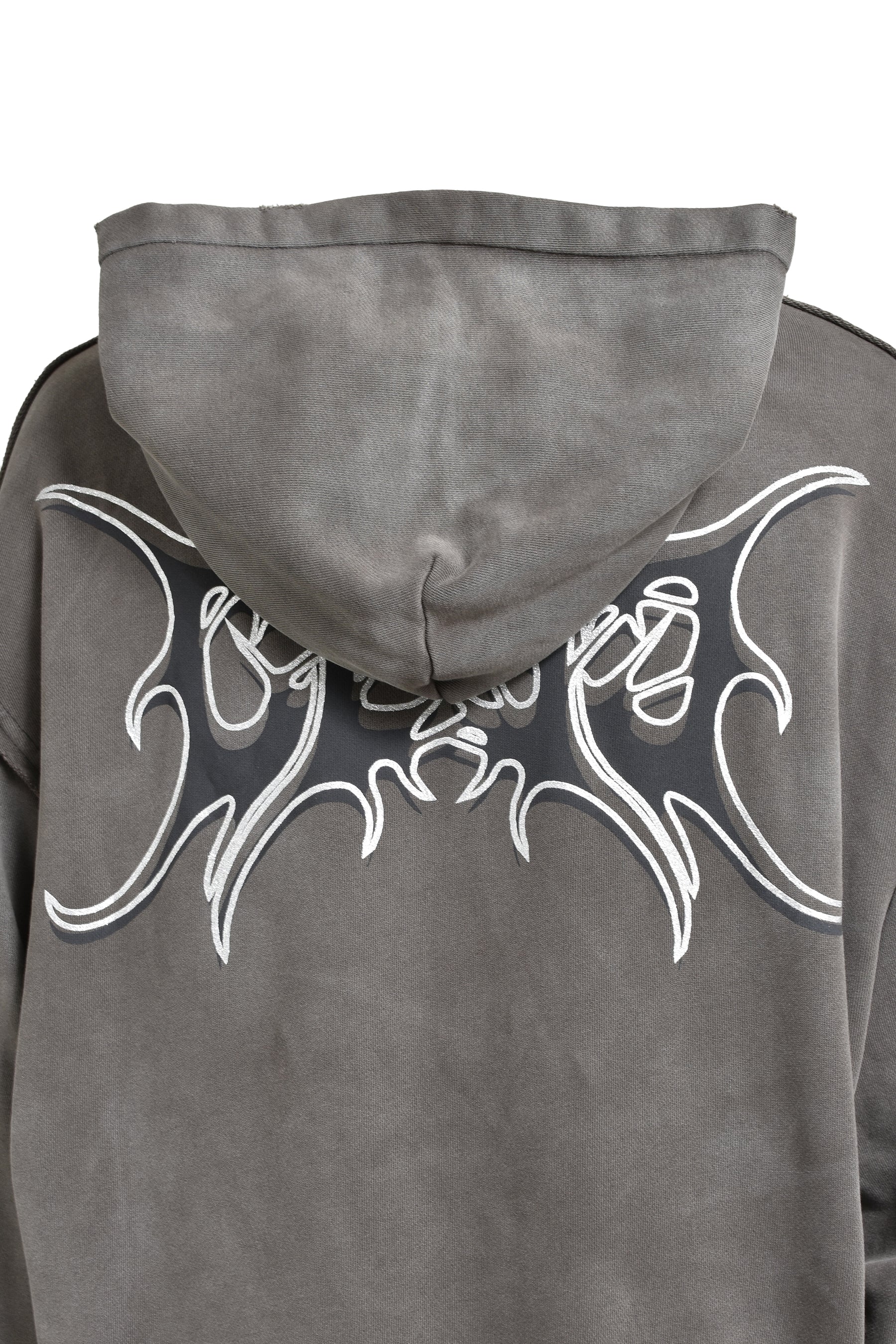 LAYERED LOGO DISTRESSED HOODIE / BLK