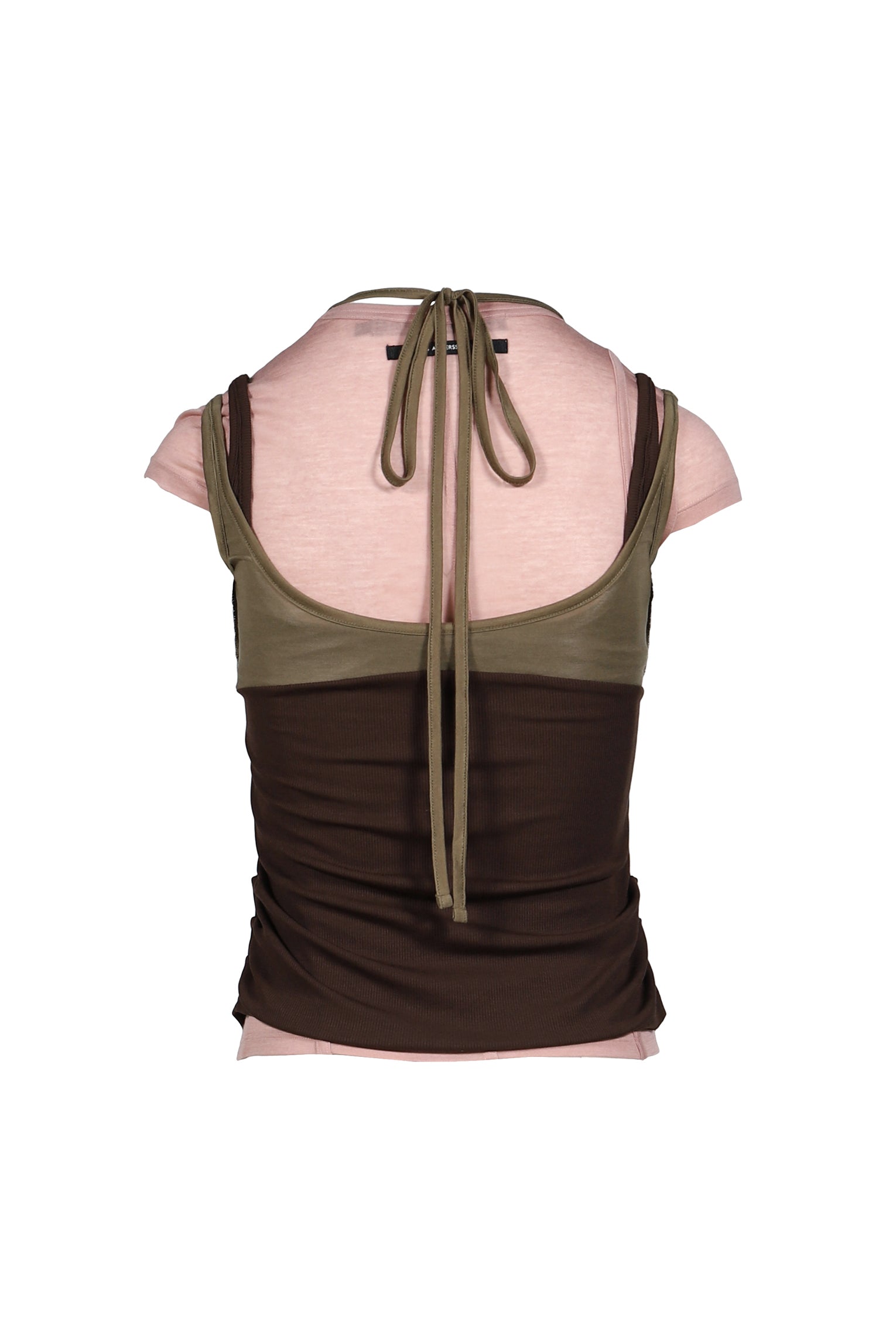 UPSIDE-DOWN LAYERED T-SHIRT / PNK/BRW