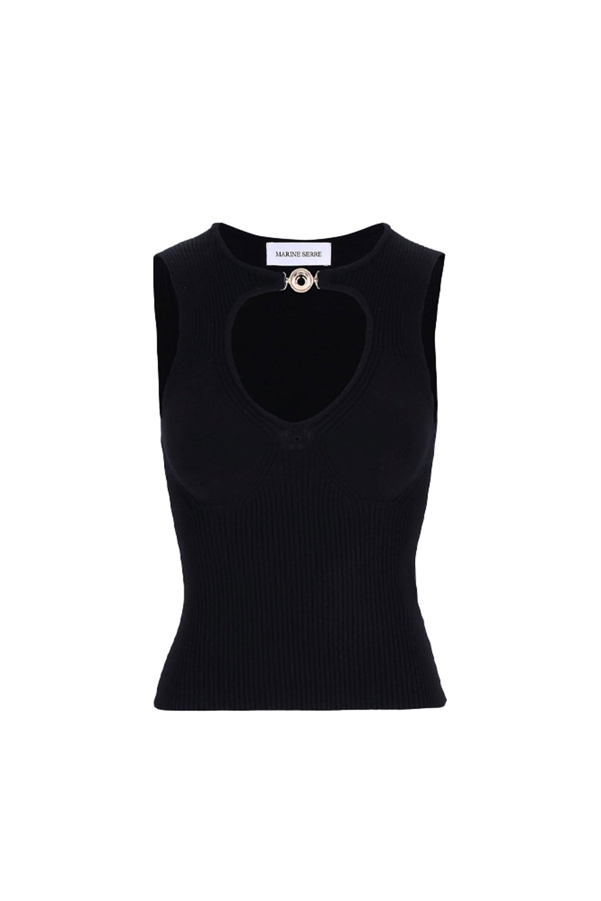 MOON JEWELRY KNIT OPEN NECK TOP / BLK