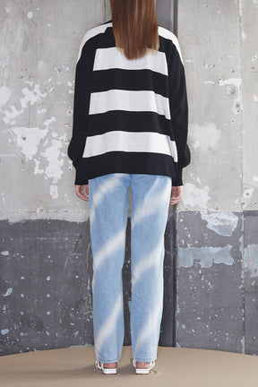 STRIPED KNIT RUGBY TOP UNISEX / BLK/CRM