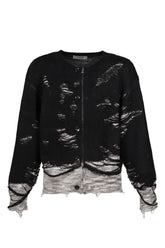 STRUCTURED DAMAGE CARDIGAN / BLK GRY