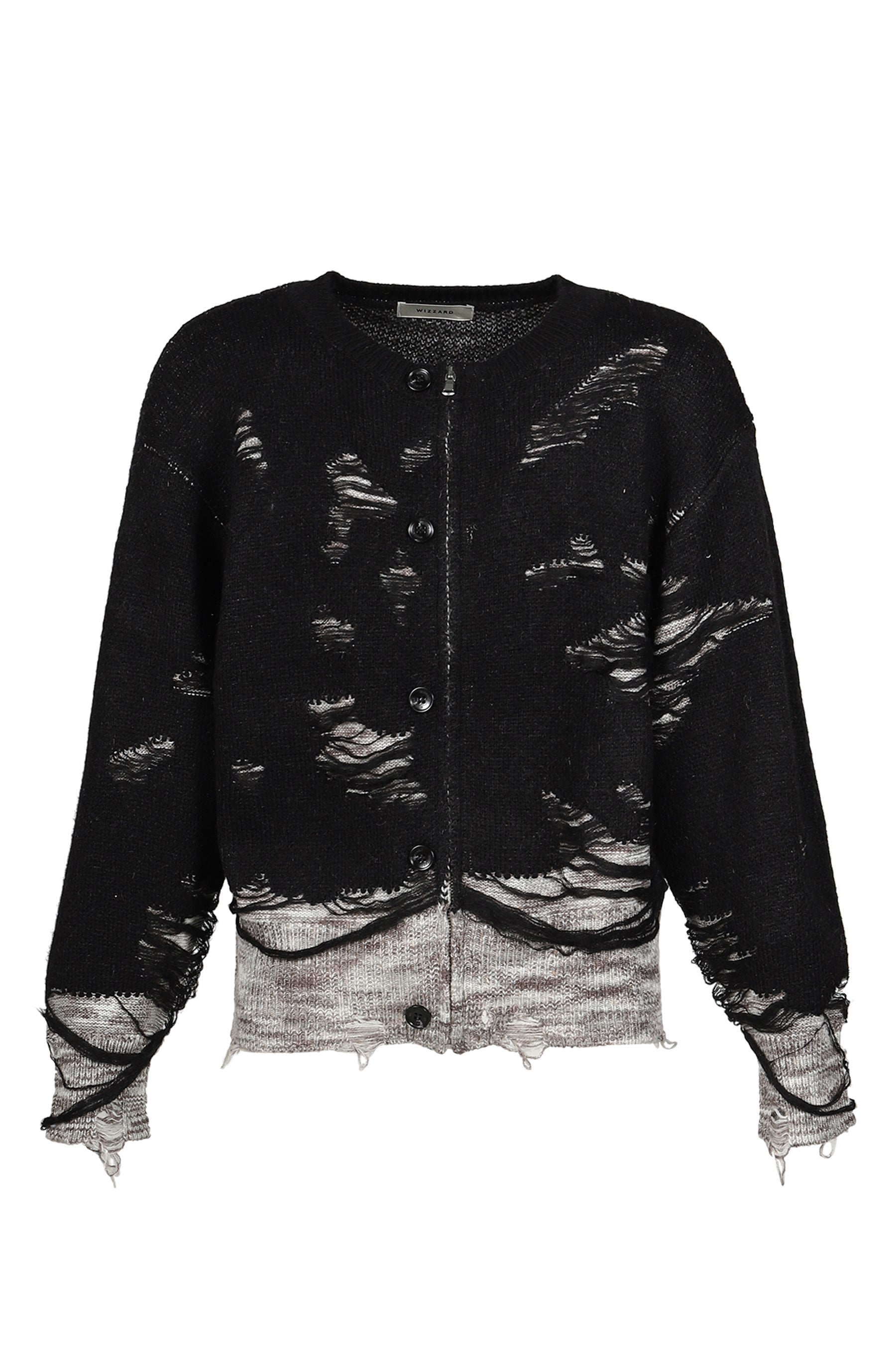 STRUCTURED DAMAGE CARDIGAN / BLK GRY