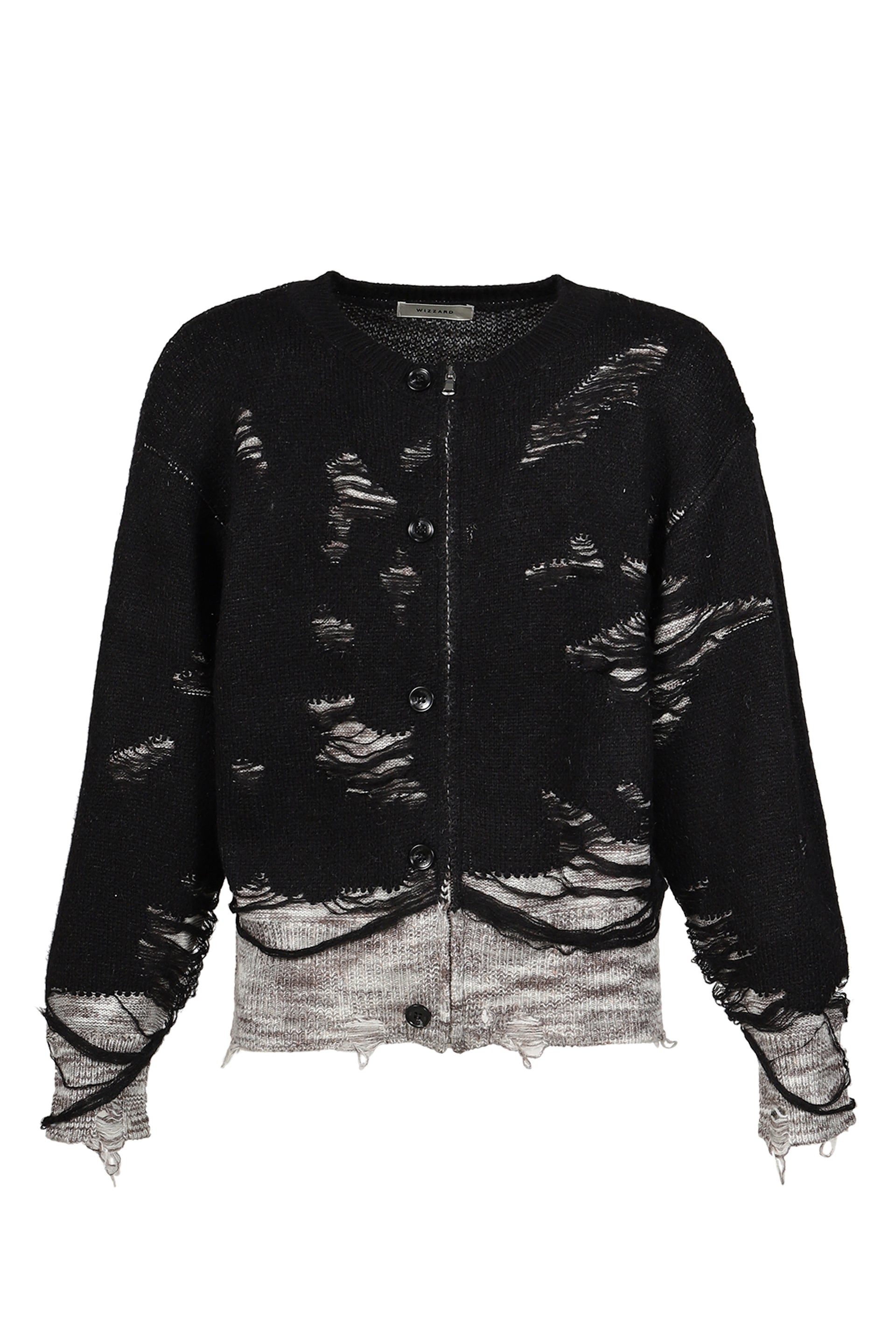 STRUCTURED DAMAGE CARDIGAN / BLK GRY