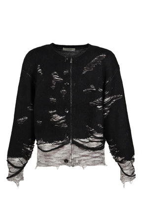 STRUCTURED DAMAGE CARDIGAN / BLK GRY