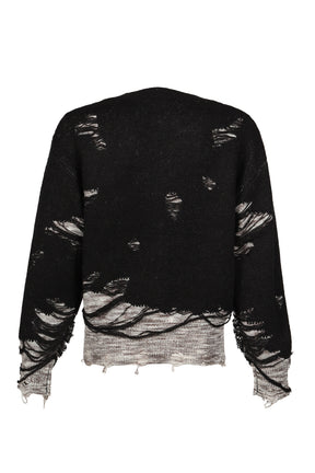STRUCTURED DAMAGE CARDIGAN / BLK GRY