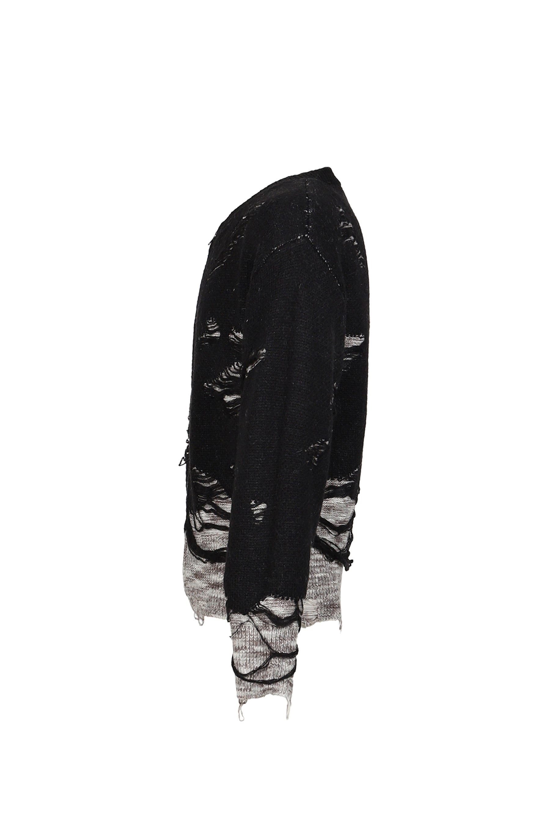 STRUCTURED DAMAGE CARDIGAN / BLK GRY