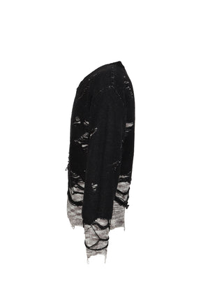 STRUCTURED DAMAGE CARDIGAN / BLK GRY