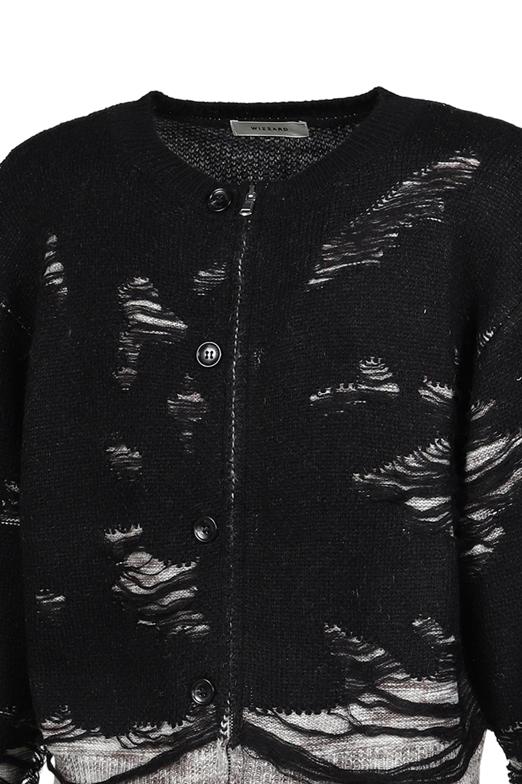 STRUCTURED DAMAGE CARDIGAN / BLK GRY