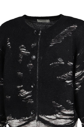 STRUCTURED DAMAGE CARDIGAN / BLK GRY