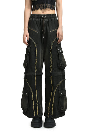 SPLIT DENIM CARGO PANTS / BLK