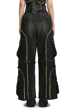 SPLIT DENIM CARGO PANTS / BLK
