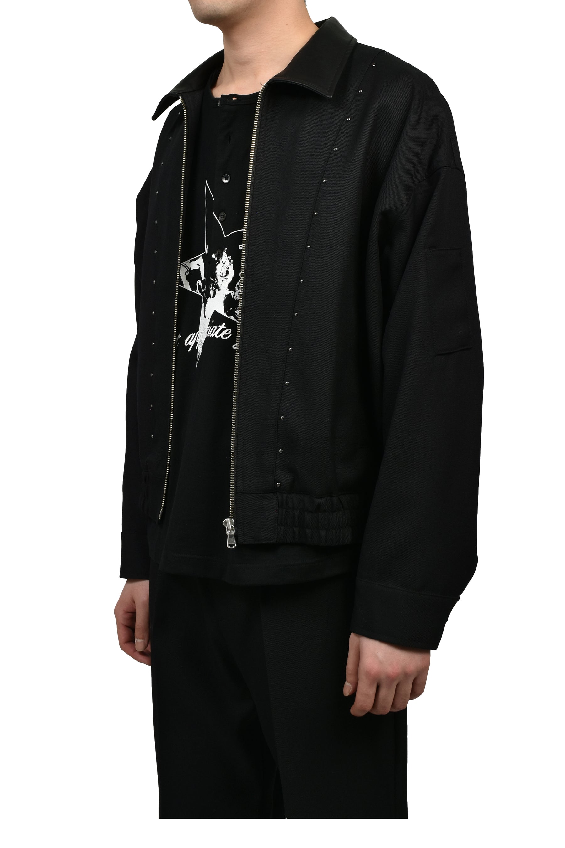 STUDDED WOOL BOMBER / BLK