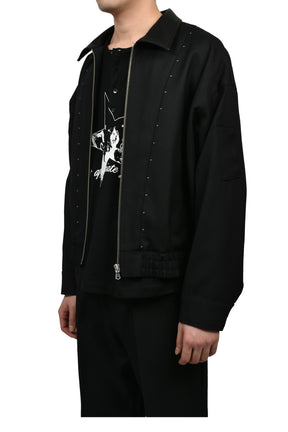 STUDDED WOOL BOMBER / BLK