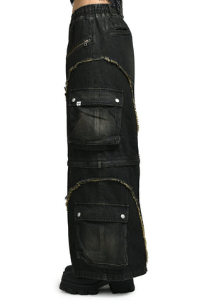SPLIT DENIM CARGO PANTS / BLK