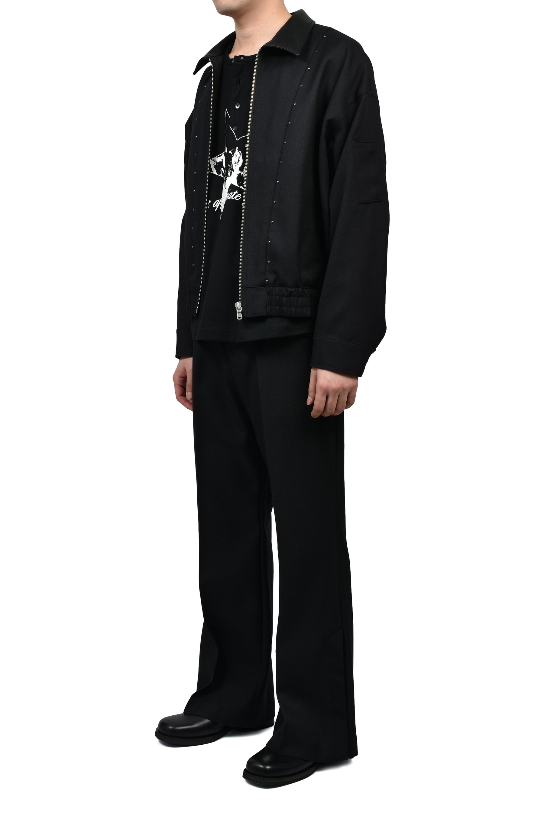 STUDDED WOOL BOMBER / BLK