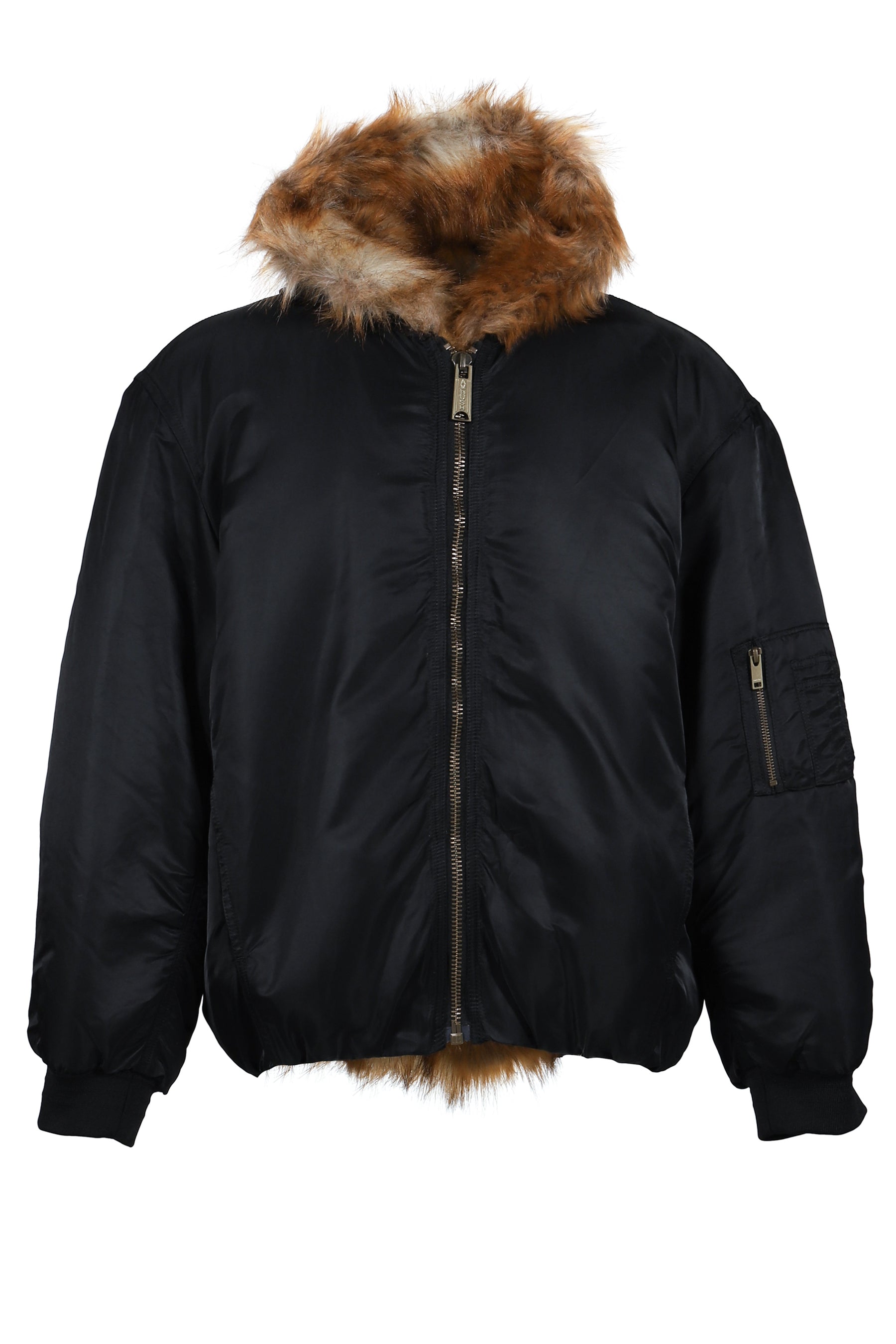 FAKE FUR REVERSIBLE HOODIE JACKET / BLK 
