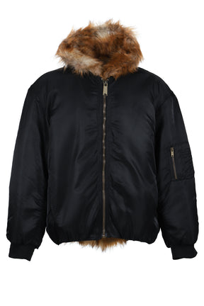 FAKE FUR REVERSIBLE HOODIE JACKET / BLK 