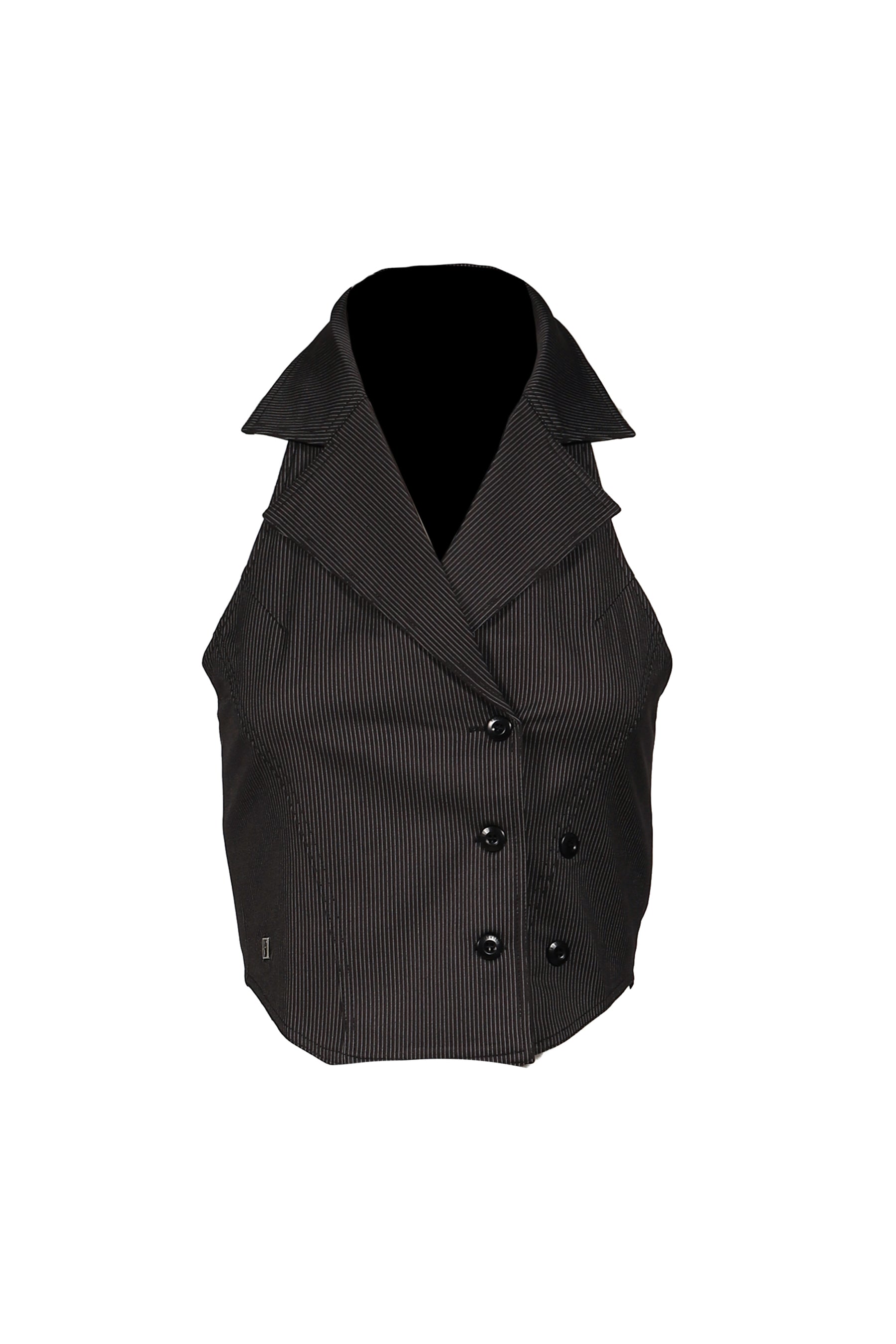 HALTER BUTTON VEST / STRIPE BLK