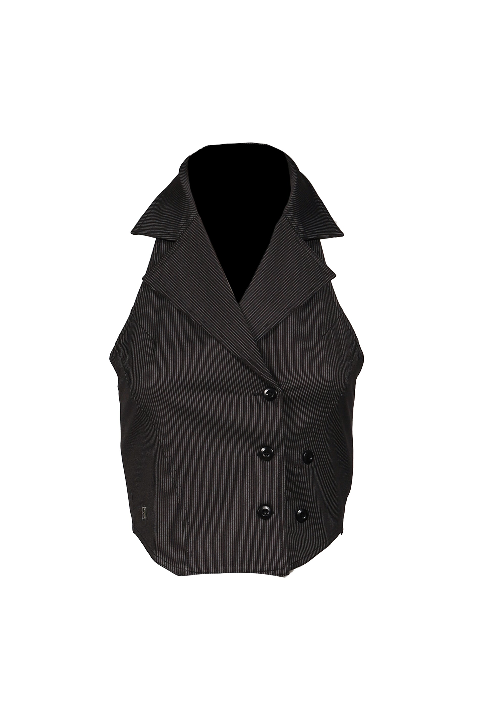 HALTER BUTTON VEST / STRIPE BLK