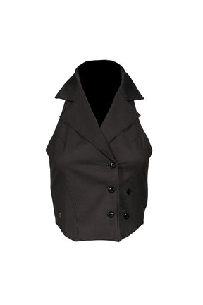 HALTER BUTTON VEST / STRIPE BLK