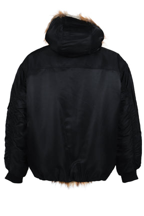 FAKE FUR REVERSIBLE HOODIE JACKET / BLK 