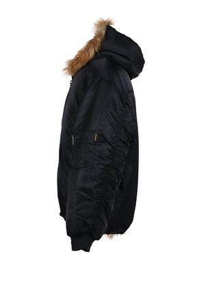 FAKE FUR REVERSIBLE HOODIE JACKET / BLK 