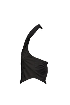 HALTER BUTTON VEST / STRIPE BLK