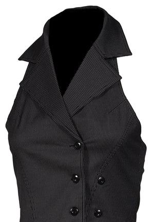 HALTER BUTTON VEST / STRIPE BLK