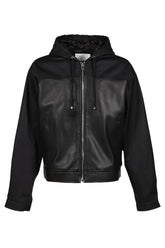 NYLON LEATHER HOODIE / BLK