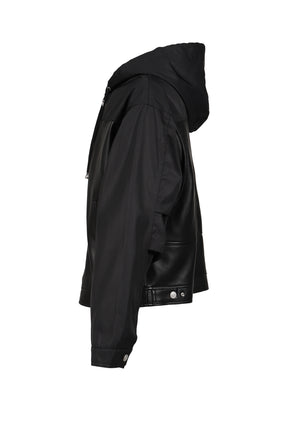 NYLON LEATHER HOODIE / BLK