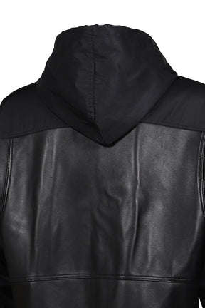 NYLON LEATHER HOODIE / BLK