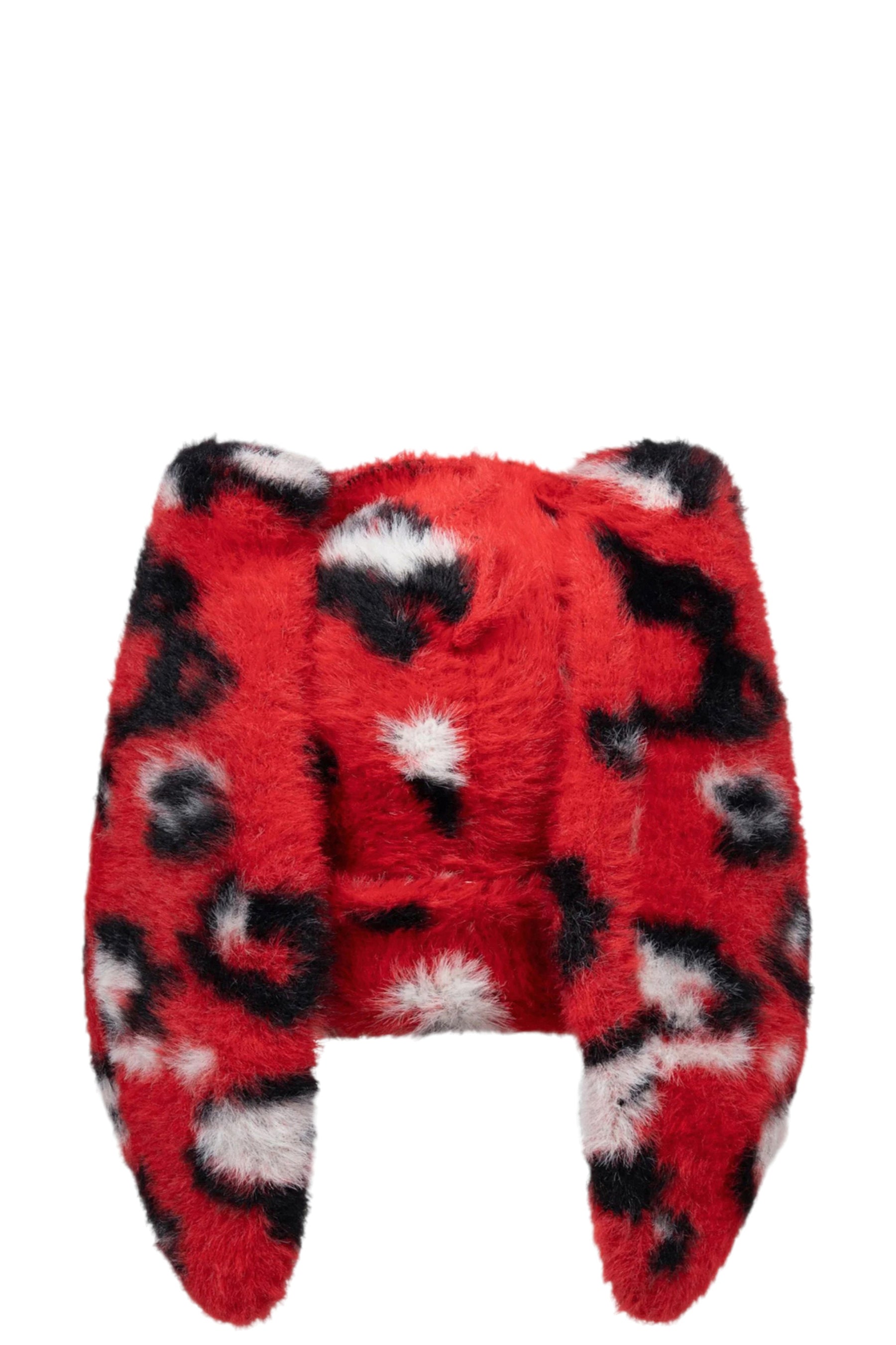 FLUFFY CHUNKY RABBIT BEANIE / RED LEOPARD