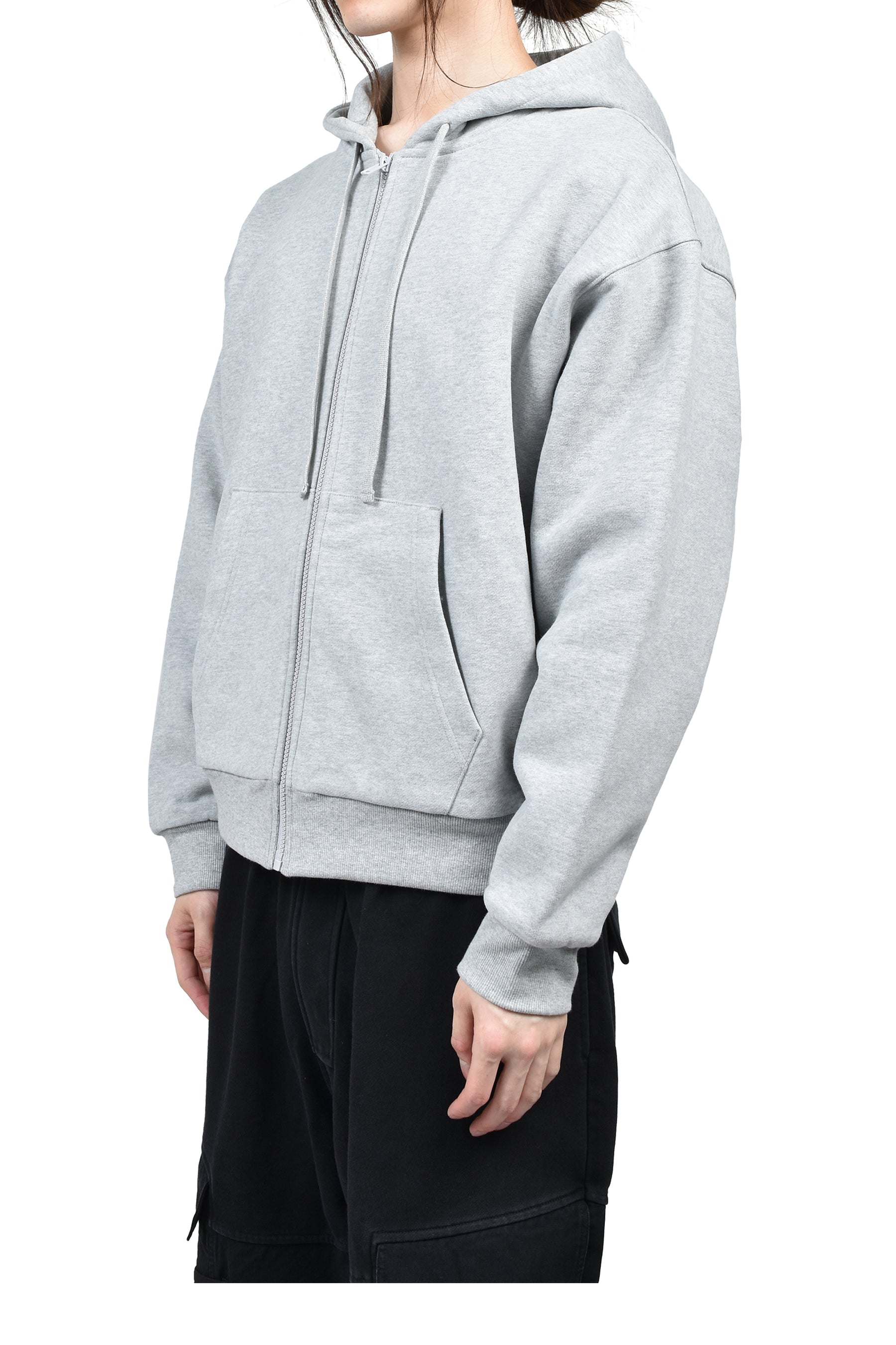 DOUBLE LAYER ZIP UP HOODIE  / GRY