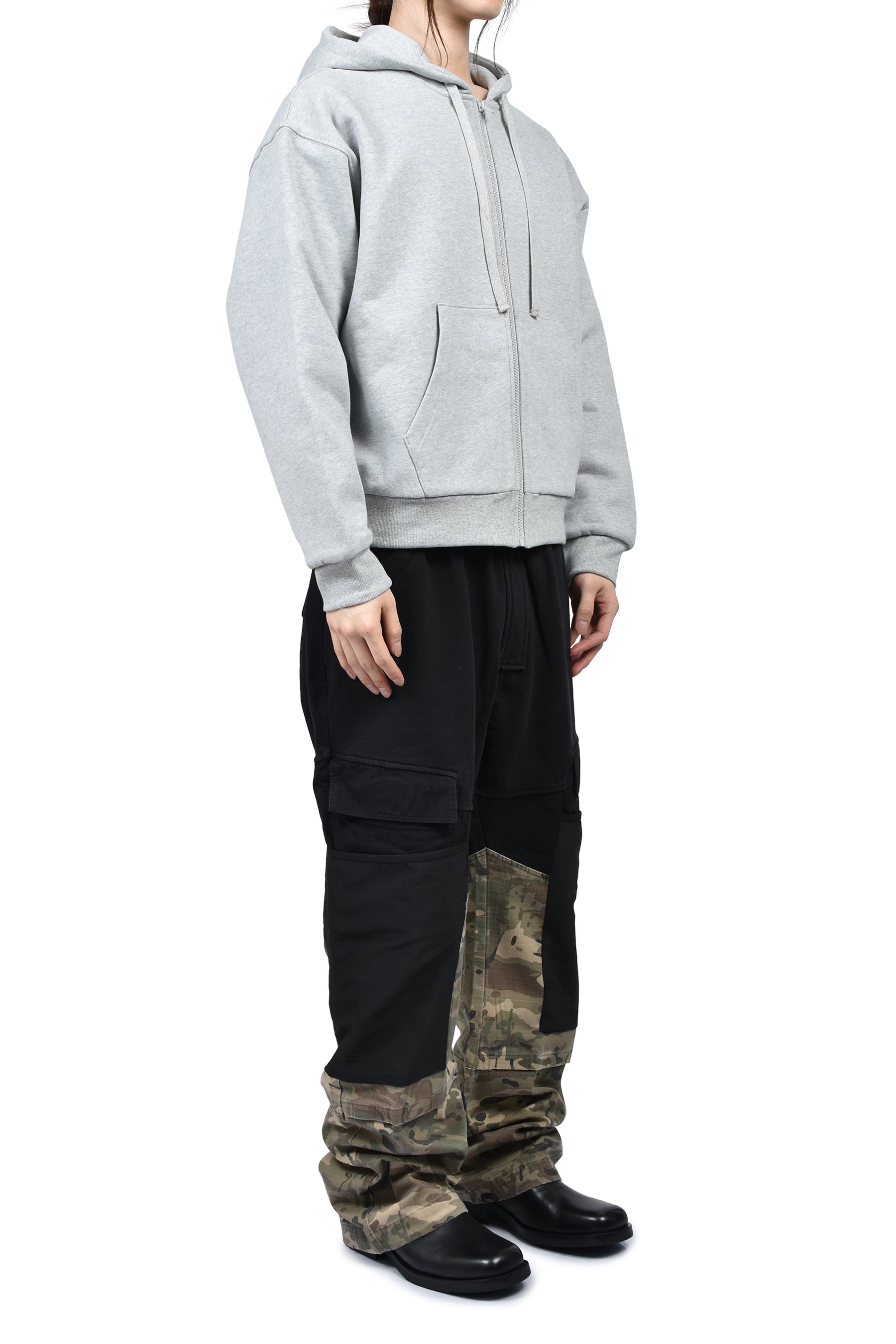 DOUBLE LAYER ZIP UP HOODIE  / GRY