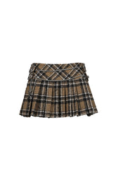 PLAID WOOL PLEATED SKIRT PANTS / BRW