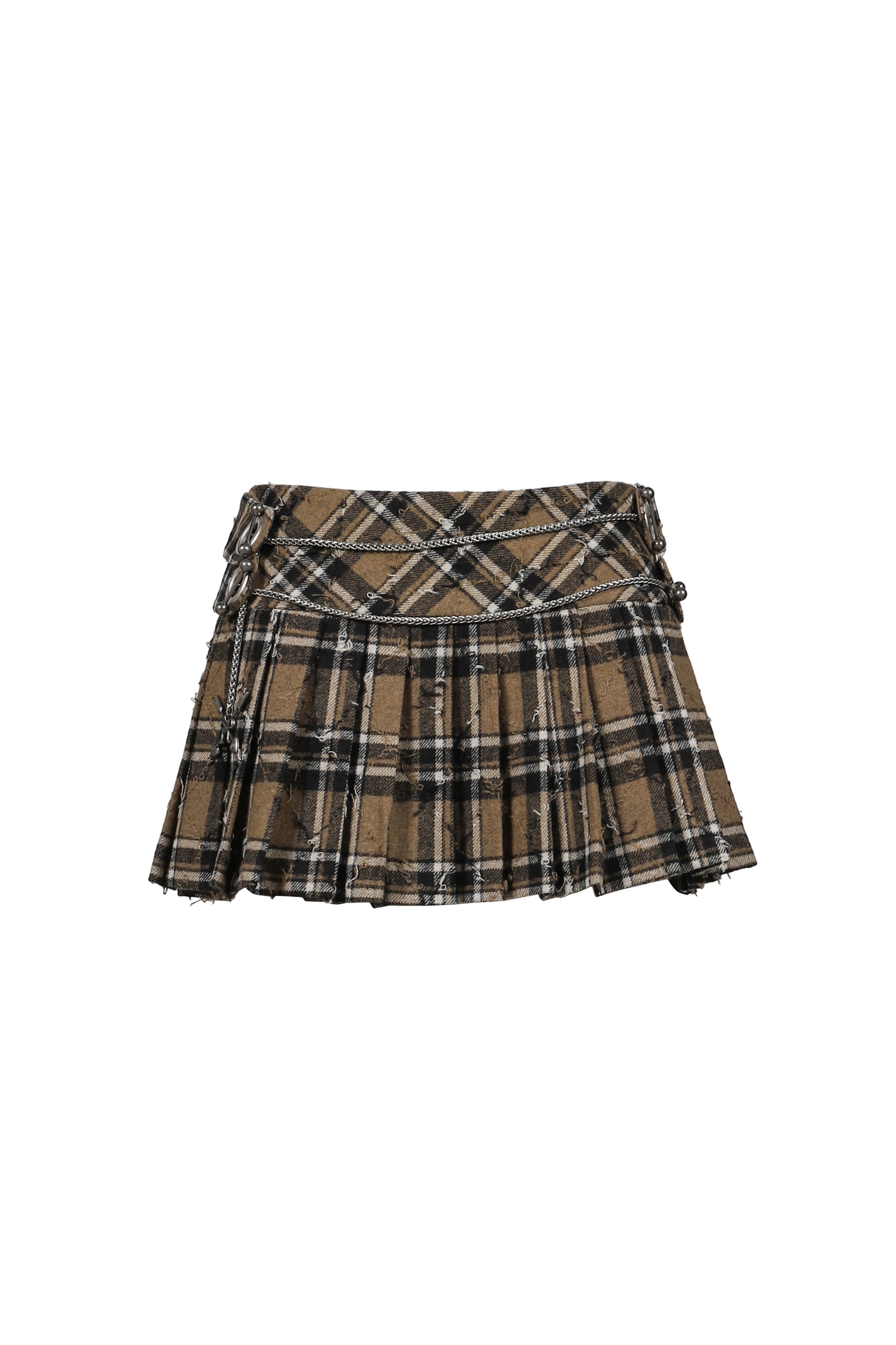 PLAID WOOL PLEATED SKIRT PANTS / BRW