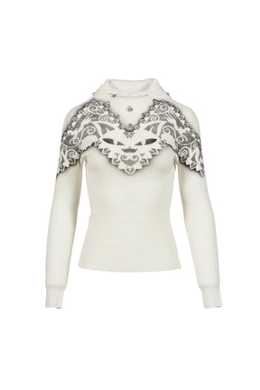 FELINE AIRBRUSH KNIT HOOD / WHT