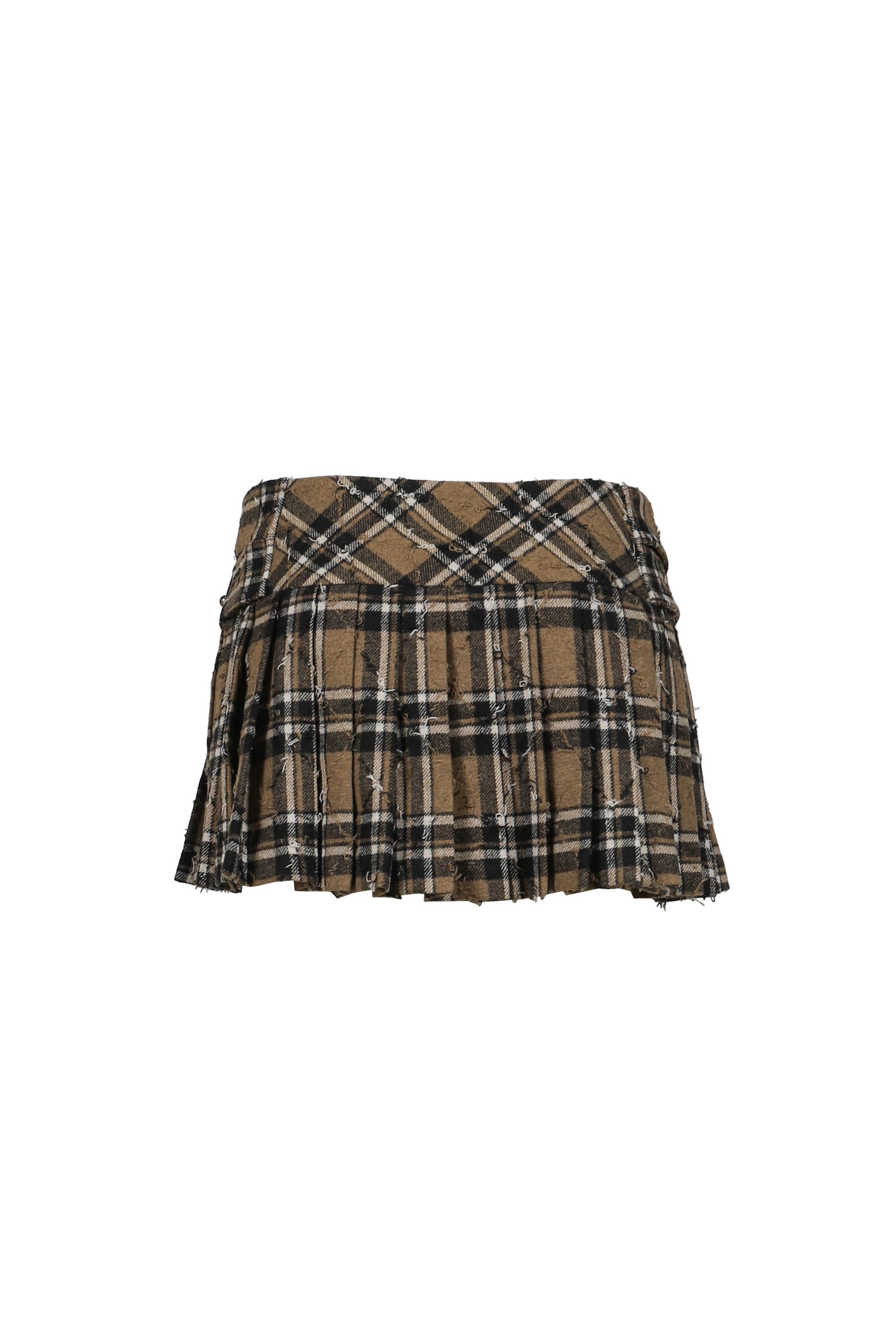 PLAID WOOL PLEATED SKIRT PANTS / BRW