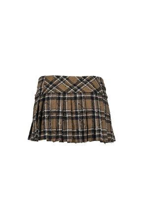 PLAID WOOL PLEATED SKIRT PANTS / BRW