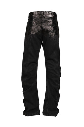 EXCAVATED HUMAN SHELL DENIM PANTS / FILMED BLK