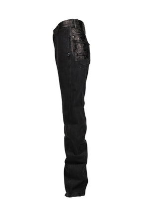 EXCAVATED HUMAN SHELL DENIM PANTS / FILMED BLK