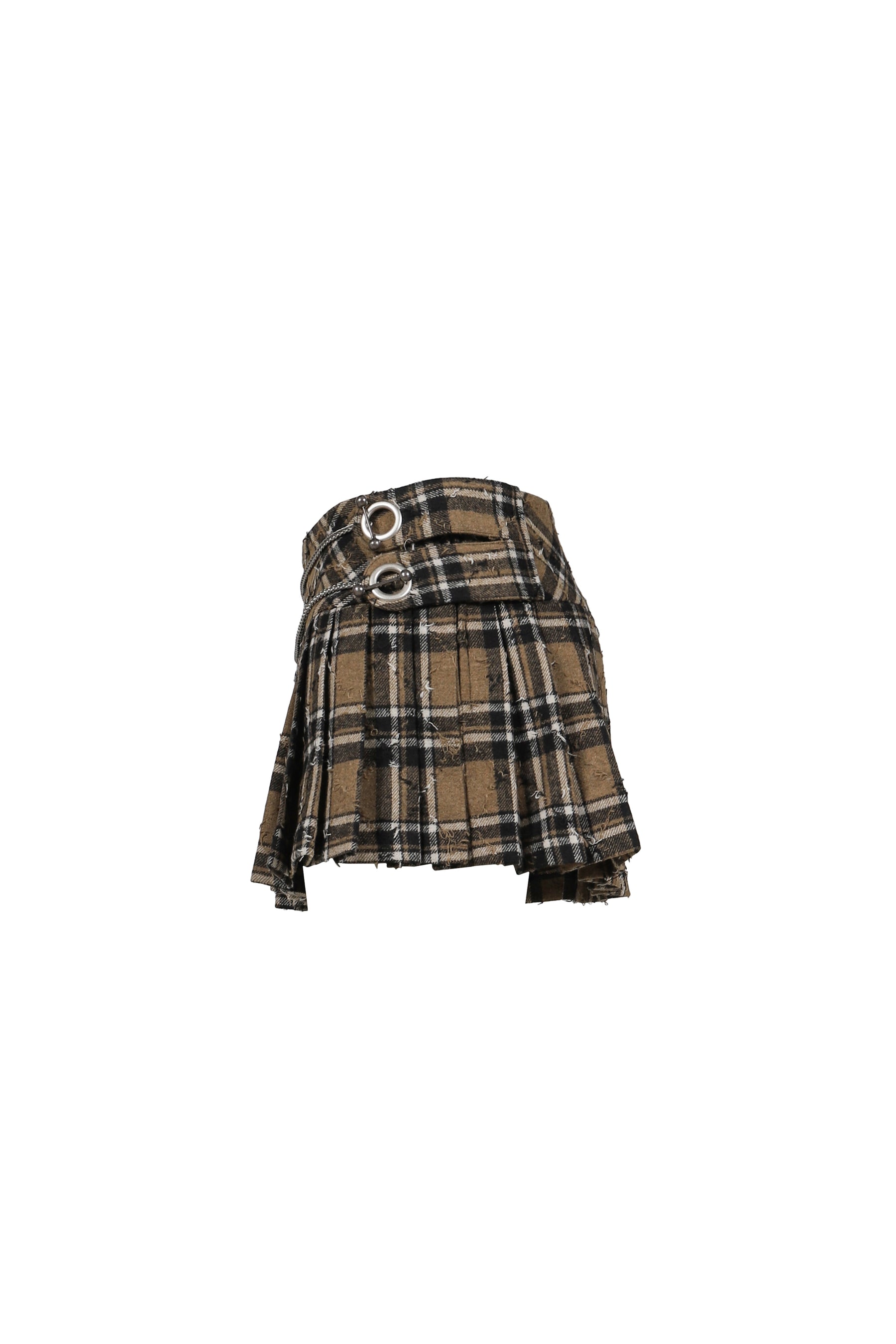 PLAID WOOL PLEATED SKIRT PANTS / BRW