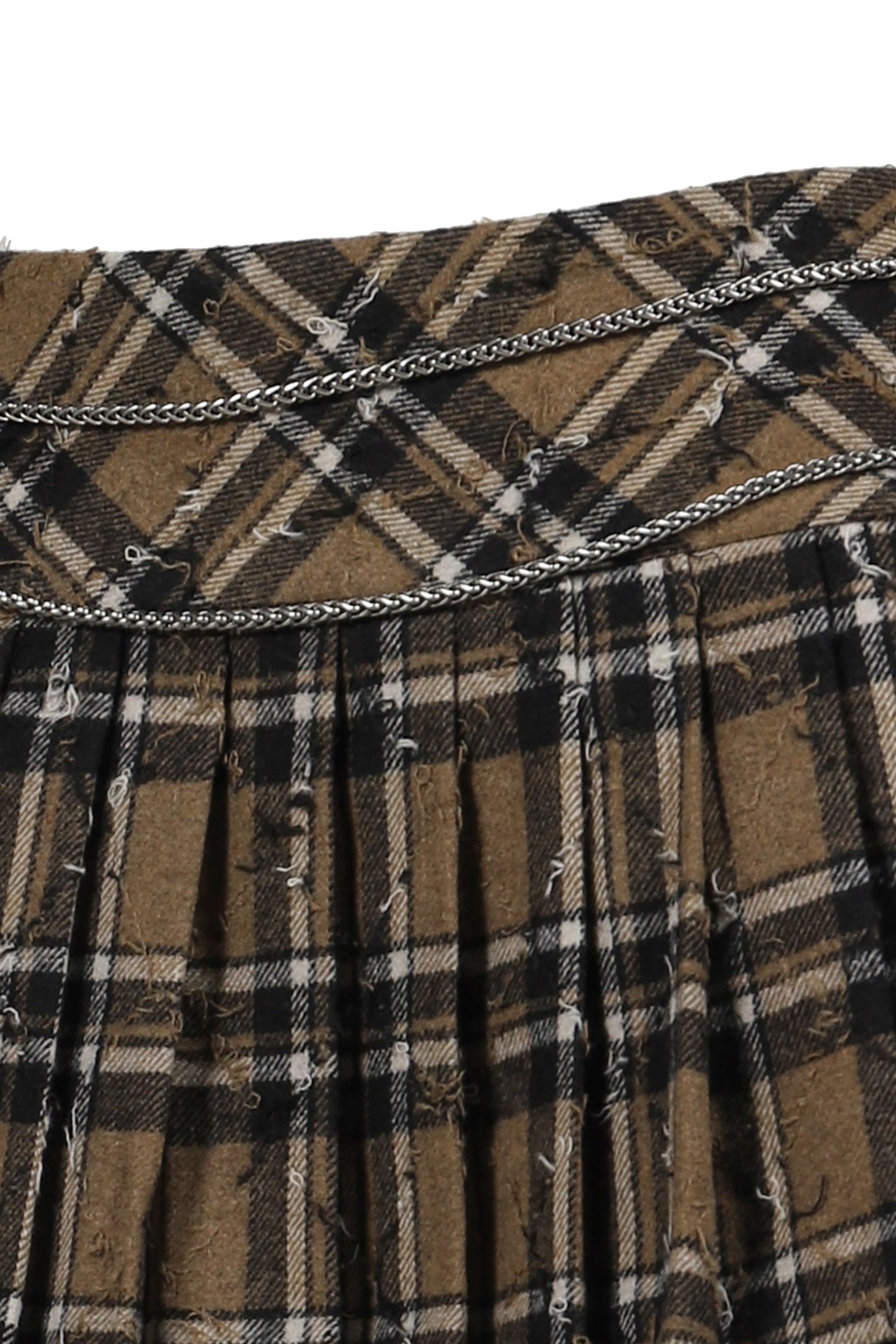 PLAID WOOL PLEATED SKIRT PANTS / BRW