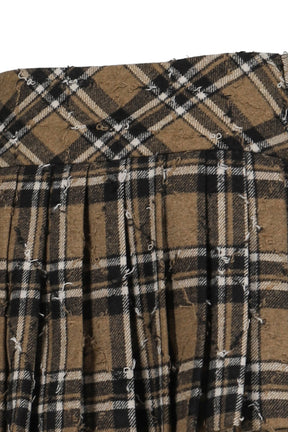 PLAID WOOL PLEATED SKIRT PANTS / BRW