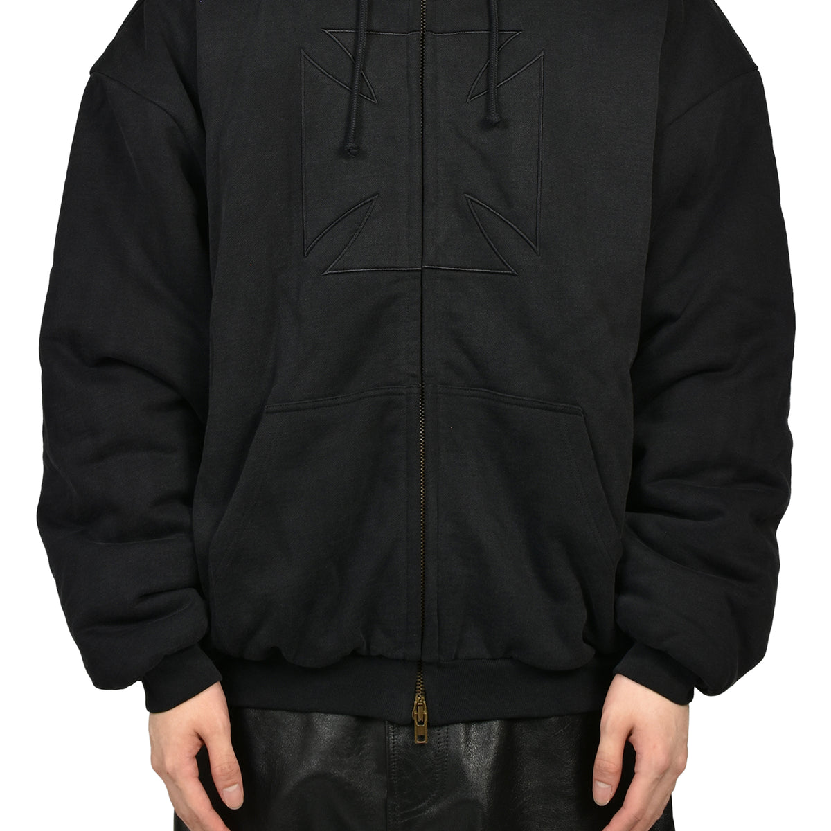 VETEMENTS ヴェトモン SS26 EMBROIDERED CROSS PADDED ZIP-UP HOODIE