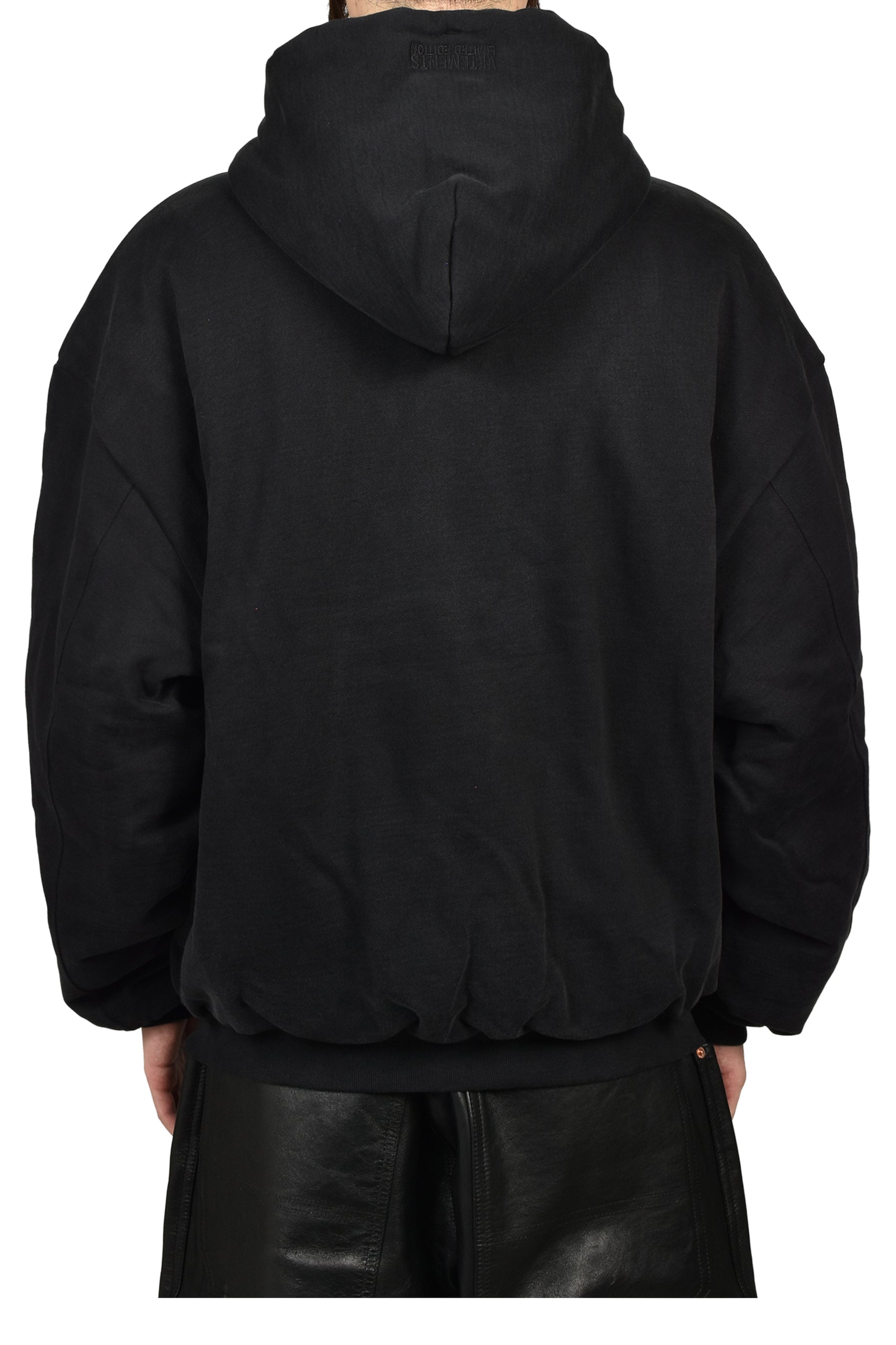 EMBROIDERED CROSS PADDED ZIP-UP HOODIE / BLK