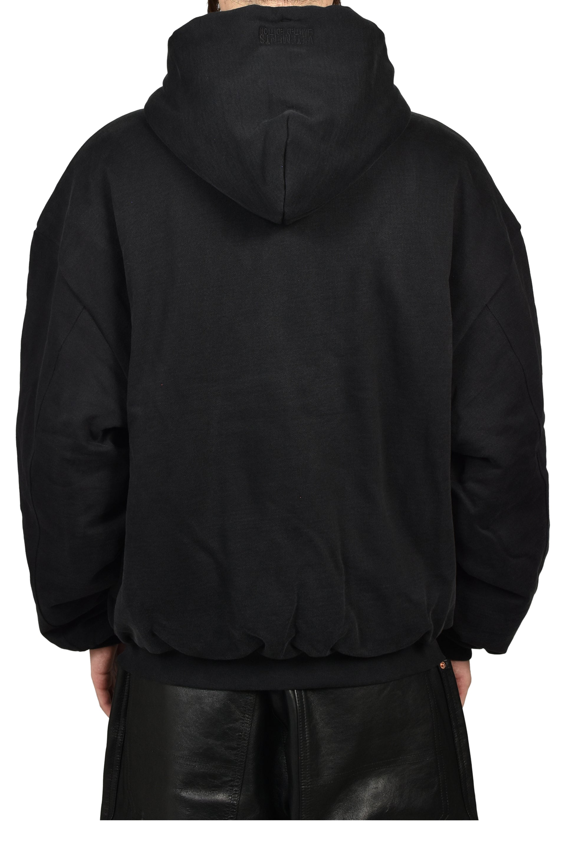 EMBROIDERED CROSS PADDED ZIP-UP HOODIE / BLK