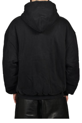 EMBROIDERED CROSS PADDED ZIP-UP HOODIE / BLK