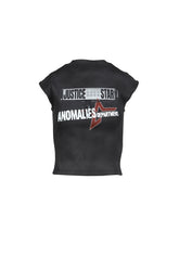 DISTRESSED PRINT HIGH NECK SHORT SLEEVE T-SHIRT / BLK