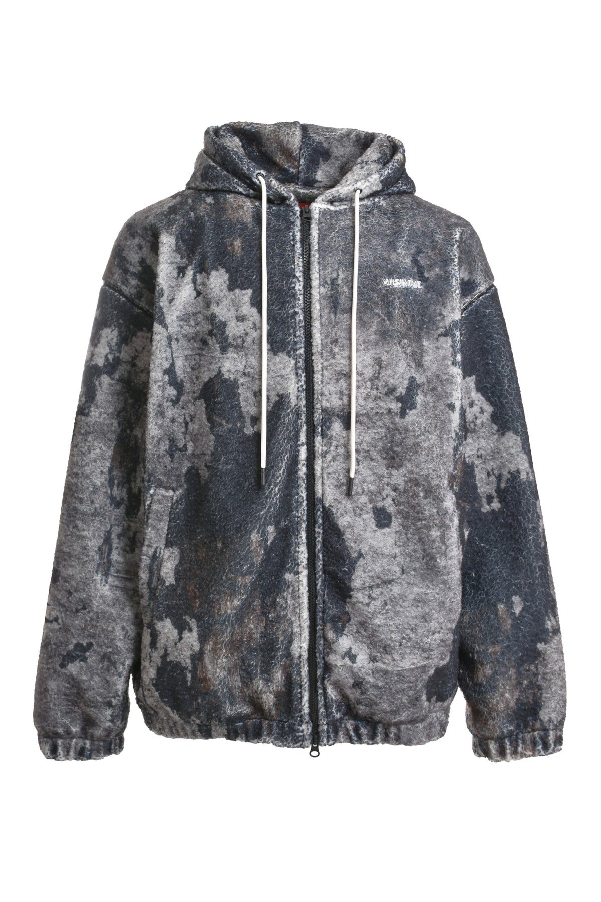 BURN PRINT ZIP- UP FLEECE HOODIE / ASH